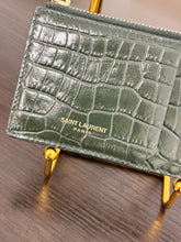 Load image into Gallery viewer, SAINT LAURENT Fragments Croc-effect Leather Zipped Card Case in Green
