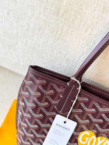 💛 NEW! 2025 GOYARD Anjou Canvas Leather Reversible Mini Tote Bag / Burgundy