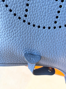 HERMES 2025 Evelyne TPM 16 Clemence Leather Amazone Bag / Bleu Tie / PHW