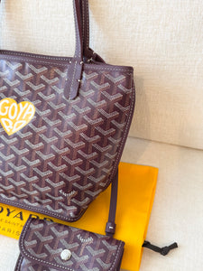 💛 NEW! 2025 GOYARD Anjou Canvas Leather Reversible Mini Tote Bag / Burgundy