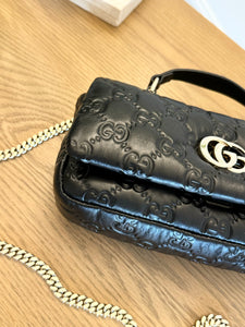 GUCCI GG Milano Mini Leather Top Handle Bag in Black