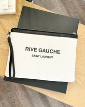 Load image into Gallery viewer, SAINT LAURENT Rive Gauche Linen Canvas Wristlet Pouch in Optic White
