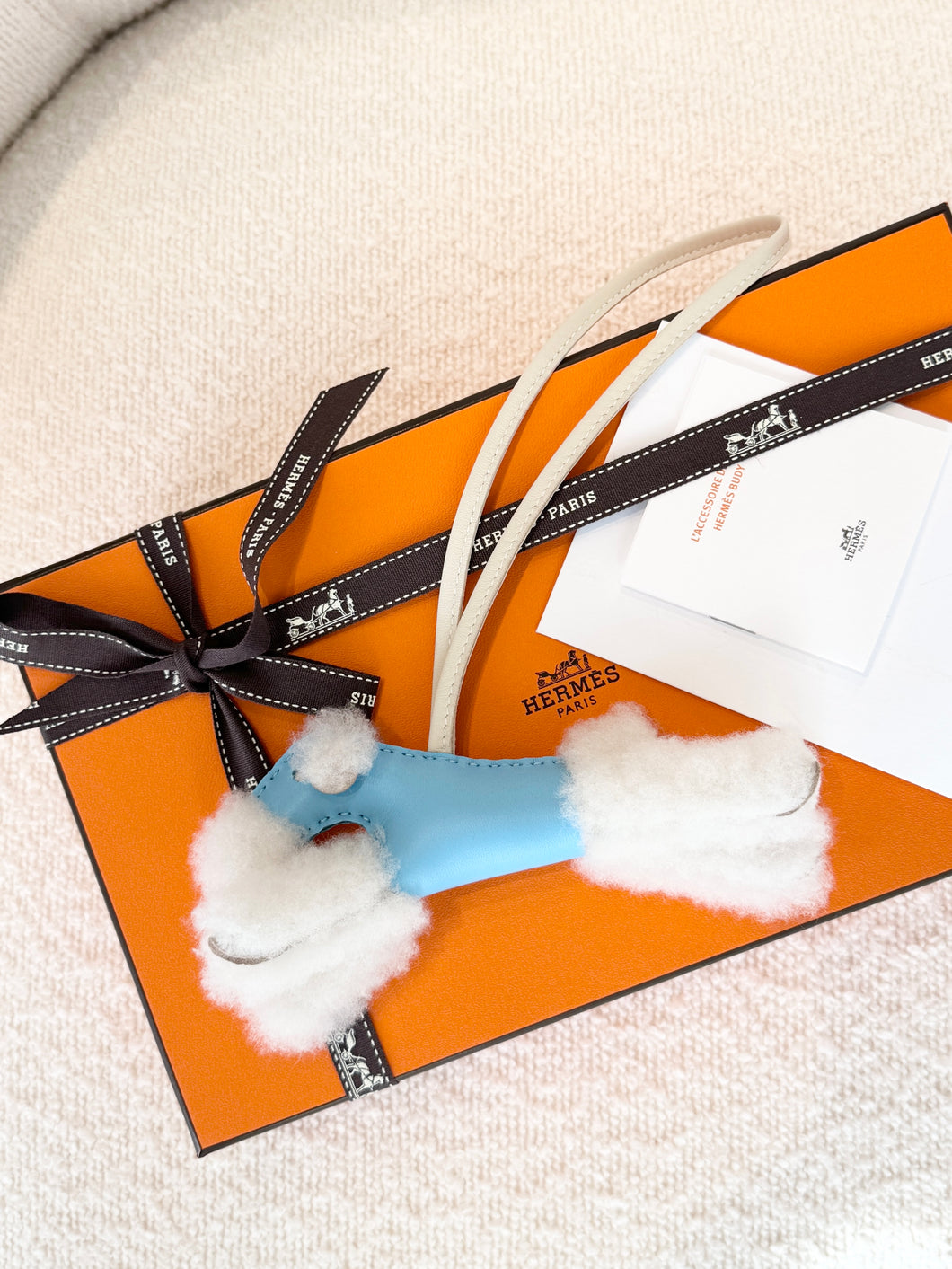 Hermès 2025 Milo & Mouton Budy Bag Charm - Ecru/Céleste/Craie