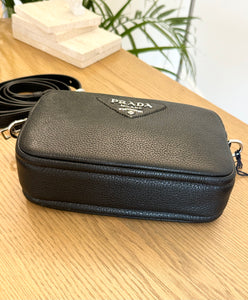 PRADA Logo-Plaque Small Leather Crossbody Bag in Black