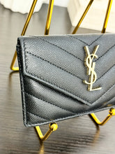 Load image into Gallery viewer, SAINT LAURENT YSL Monogram Ziptop Flap Grained Leather Card Case in Black
