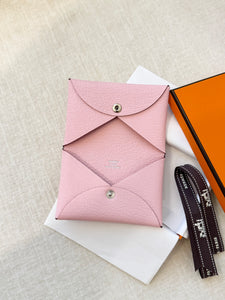 Hermes 2024 Chevre Mysore Calvi Card Holder- Rose Sakura