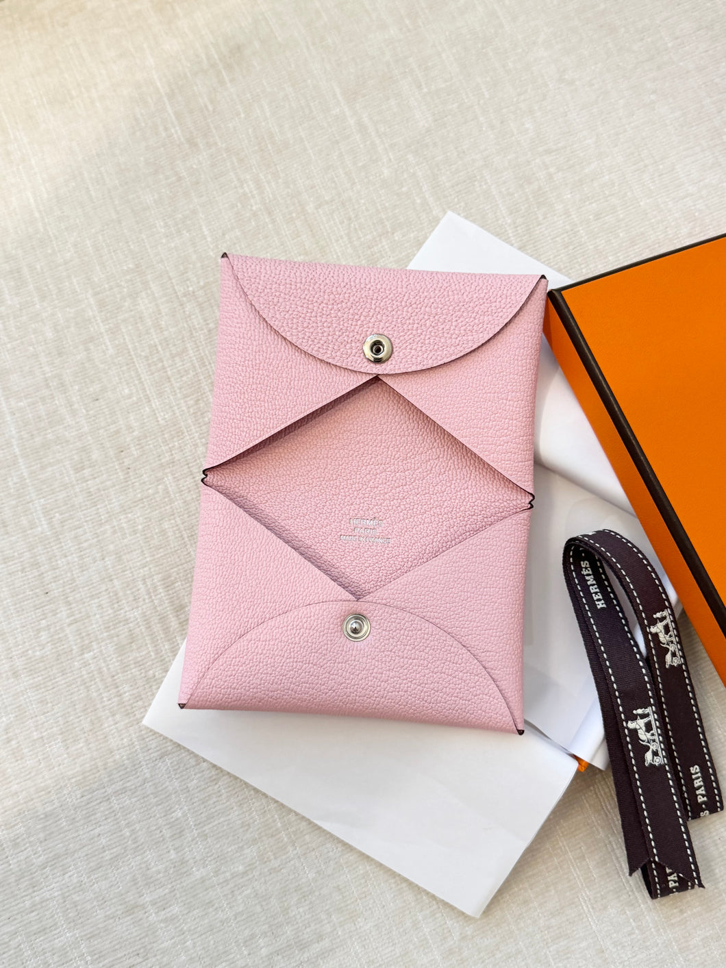 Hermes 2024 Chevre Mysore Calvi Card Holder- Rose Sakura