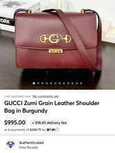 Load image into Gallery viewer, GUCCI Zumi Grain Leather Shoulder Bag in Burgundy
