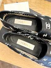 Load image into Gallery viewer, CHANEL 2023 Printed Crazy CC Logo Lambskin Espadrilles in Black/White - EU38
