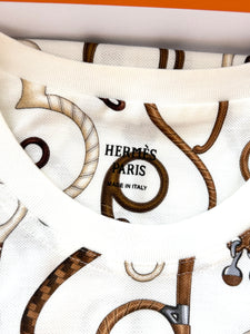 HERMES 2024 “Panoplie Tout Cuir” Cotton Straight Dress / Blanc Naturel / EU 34