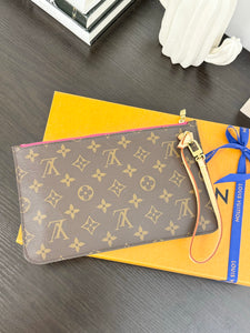 LOUIS VUITTON Monogram Neverfull MM Pochette Wristlet Pouch In Fuchsia