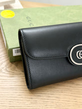 Load image into Gallery viewer, GUCCI Mini Joan Double Leather Bifold Long Wallet in Black
