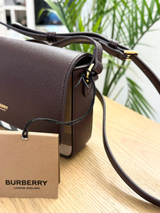 BURBERRY Calfskin House Check Tartan Mix Hampshire Crossbody Bag in Burgundy