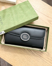 Load image into Gallery viewer, GUCCI Mini Joan Double Leather Bifold Long Wallet in Black
