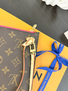 LOUIS VUITTON Monogram Neverfull MM Pochette Wristlet Pouch In Fuchsia