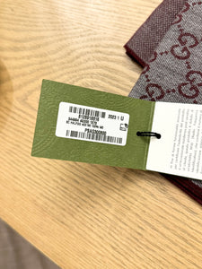 [SOLD] GUCCI 2023 GG Logo Wool Scarf in Burgundy