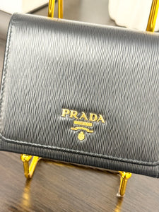 PRADA Vitello Move Trifold Wallet in Black