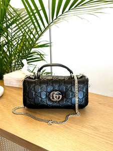 GUCCI GG Milano Mini Leather Top Handle Bag in Black