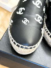 Load image into Gallery viewer, CHANEL 2023 Printed Crazy CC Logo Lambskin Espadrilles in Black/White - EU38
