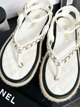 Load image into Gallery viewer, ▪️SOLD▪️CHANEL Lambskin Chain CC Thong Espadrille Sandals in White (EU36)
