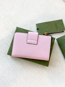 GUCCI Medium Double G Bi-Fold Compact Wallet with Bamboo / Pink