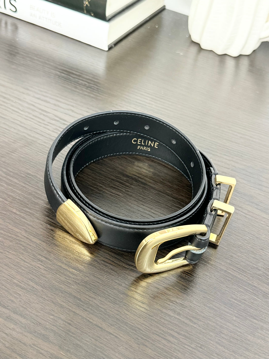 CELINE Women’s Medium Western Taurillon Leather Belt in Black - 80cm