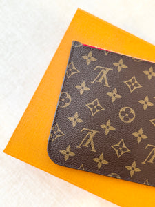 LOUIS VUITTON 2024 Neverfull MM Monogram Pochette Wristlet Pouch / Cherry
