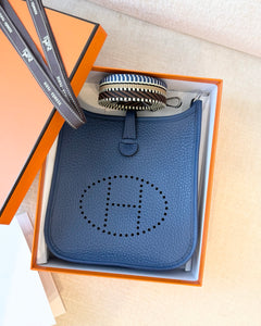 HERMES 2025 Evelyne TPM 16 Clemence Leather Amazone Bag / Bleu Tie / PHW