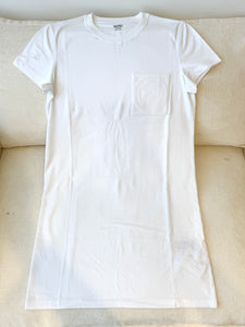 HERMES Embroidered Pocket Straight Dress in Plain Cotton Jersey / Blanc / EU36