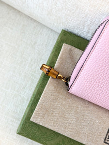GUCCI Double G Zip Around Long Wallet with Bamboo / Pink