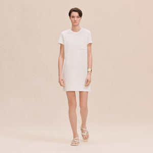 HERMES Embroidered Pocket Straight Dress in Plain Cotton Jersey / Blanc / EU36