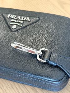 PRADA Logo-Plaque Small Leather Crossbody Bag in Black