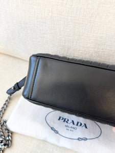 PRADA Diagramme Leather Small Camera Crossbody Bag - Black