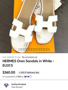 ▪️SOLD▪️HERMES Oran Sandals in White - EU37.5