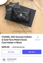 Load image into Gallery viewer, CHANEL 2021 Grained Calfskin &amp; Gold-Tone Metal Classic Card Holder in Black
