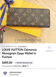 LOUIS VUITTON Clémence Monogram Zippy Wallet in Fuchsia