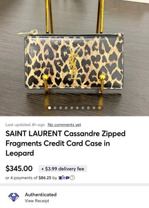 SAINT LAURENT Cassandre Zipped Fragments Credit Card Case in Leopard