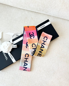 ✨NEW✨CHANEL 2024 CC Logo Silk Slim Bandeau / Dark Navy Blue / Orange / Blue
