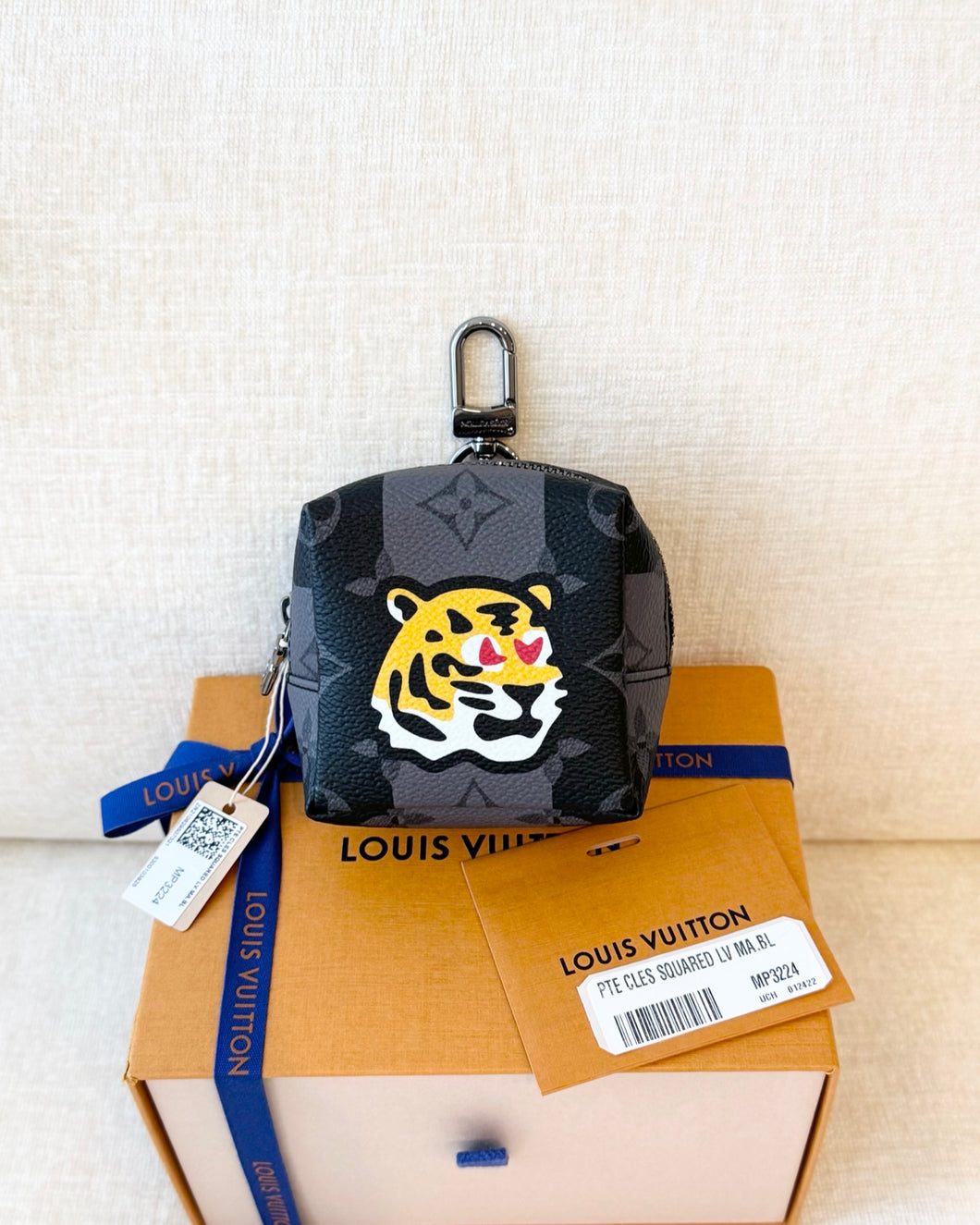 LOUIS VUITTON Monogram Eclipse LV Made Squared Pouch Bag Charm