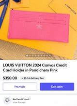 Load image into Gallery viewer, LOUIS VUITTON 2024 Canvas Credit Card Holder in Pondichery Pink
