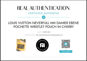 LOUIS VUITTON Neverfull MM Damier Ebene Pochette Wristlet Pouch in Cherry