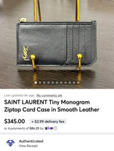 Load image into Gallery viewer, SAINT LAURENT Tiny Monogram Ziptop Card Case in Smooth Leather
