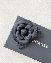 Load image into Gallery viewer, CHANEL Tweed Fabric Camellia Pin Brooch / Black
