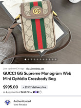 Load image into Gallery viewer, ▪️SOLD▪️GUCCI GG Supreme Monogram Web Mini Ophidia Crossbody Bag
