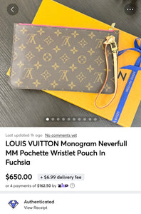 LOUIS VUITTON Monogram Neverfull MM Pochette Wristlet Pouch In Fuchsia