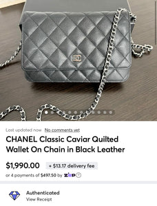 ▪️SOLD▪️CHANEL Classic Caviar Quilted Wallet On Chain in Black Leather