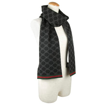 Load image into Gallery viewer, GUCCI 2024 Unisex Wool Tricot GG Monogram Web Solange Scarf in Black/Grey
