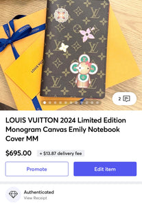 LOUIS VUITTON 2024 Limited Edition Monogram Canvas Emily Notebook Cover MM