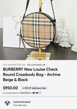 Load image into Gallery viewer, BURBERRY New Louise Check Round Crossbody Bag - Archive Beige &amp; Black
