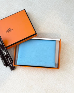 HERMES 2023 Calvi Duo Compact Card Holder - Celeste / Epsom
